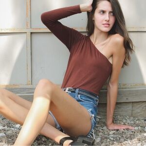 Just Fab one shoulder burnt orange top. Small bodysuit